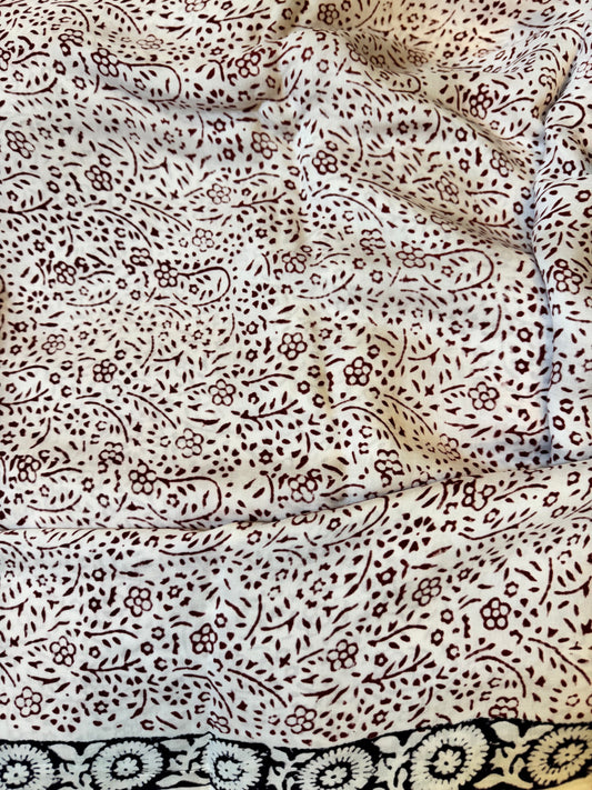 White Bagru Hand Block Modal Silk Suit Set