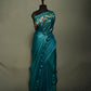 Steel Blue Bhagalpuri Organza Saree with Hand Thread Embroidery