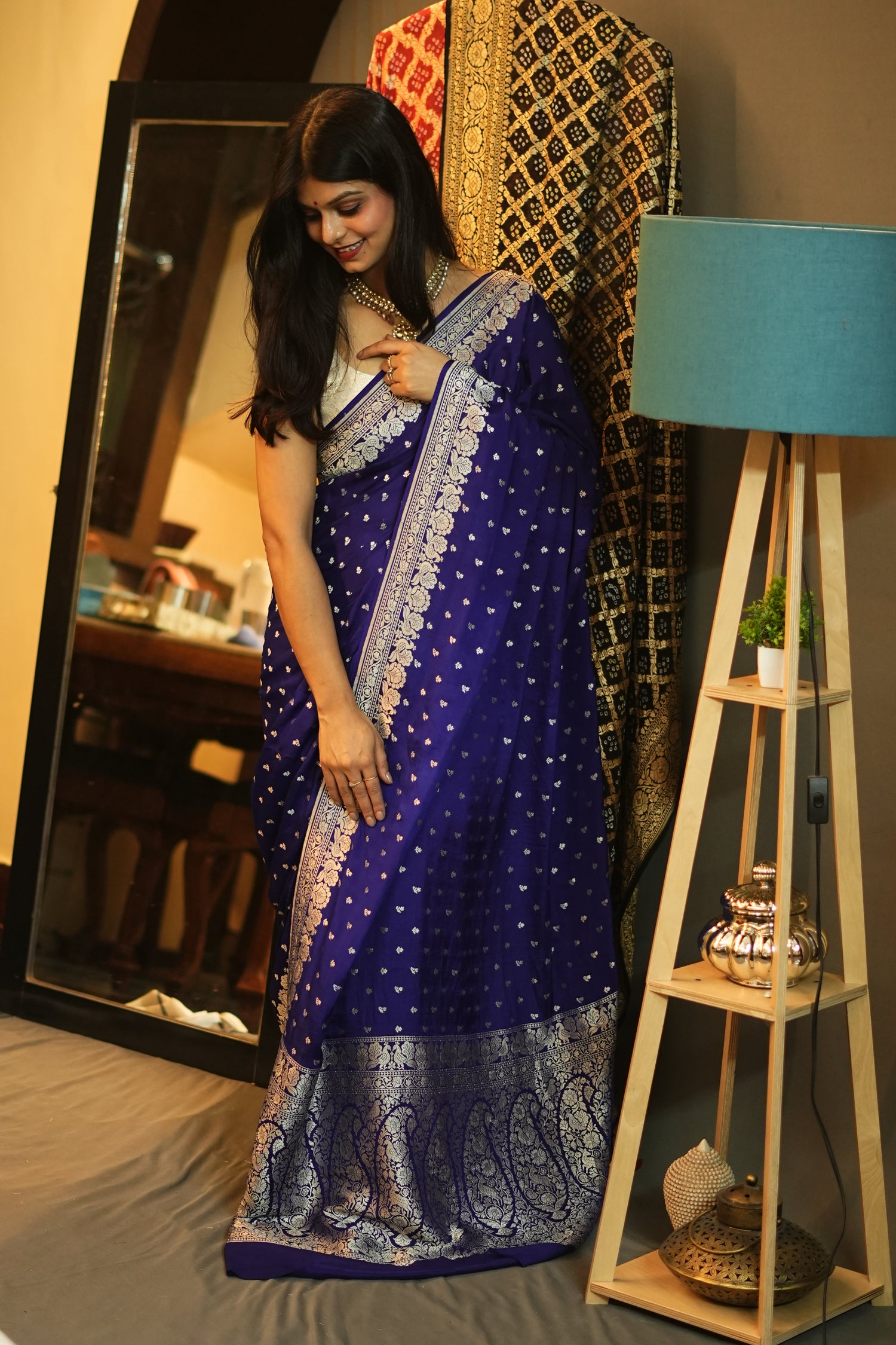 Deep Purple Pure Crepe Banarasi Saree