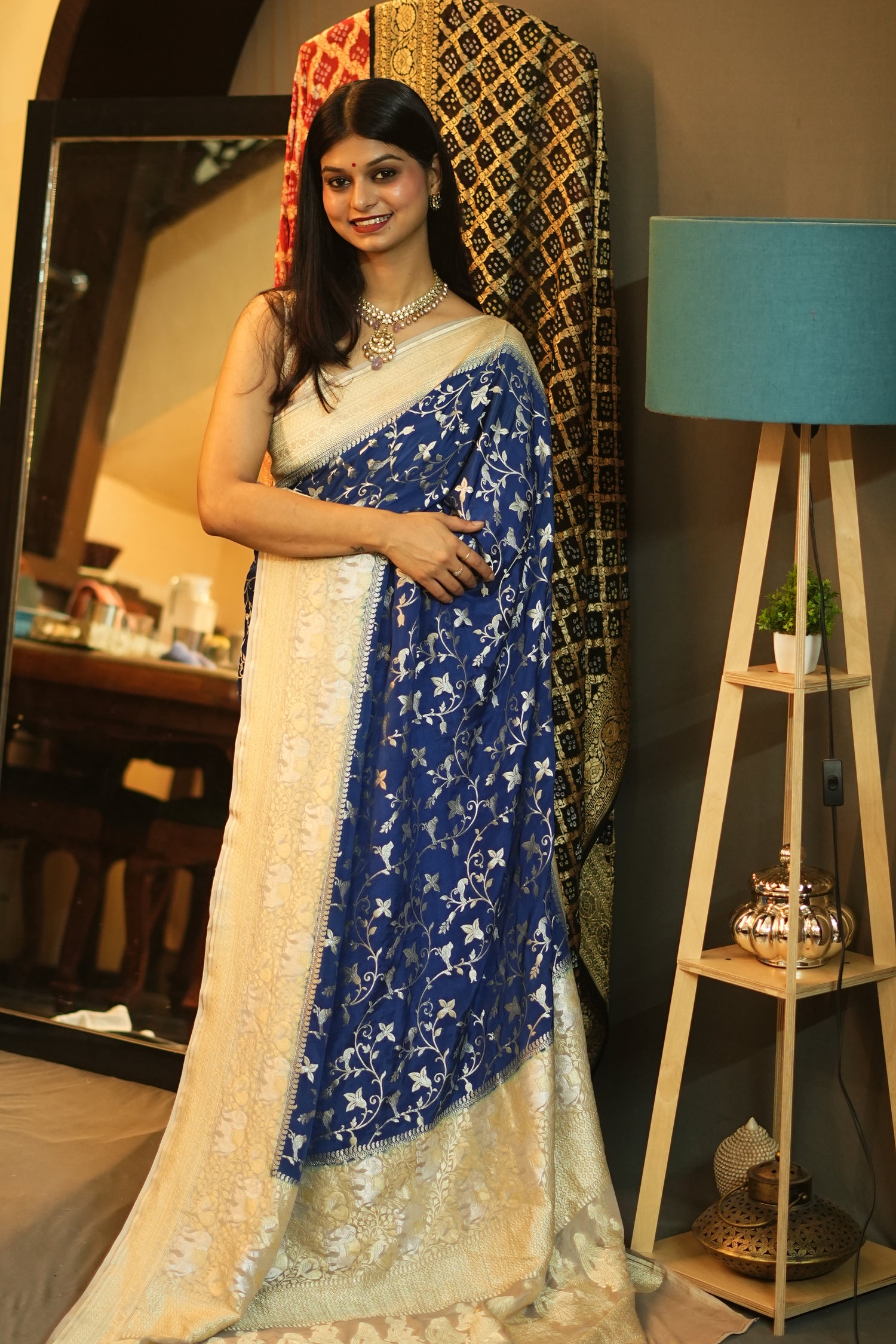 Royal Blue Pure Crepe Banarasi Saree