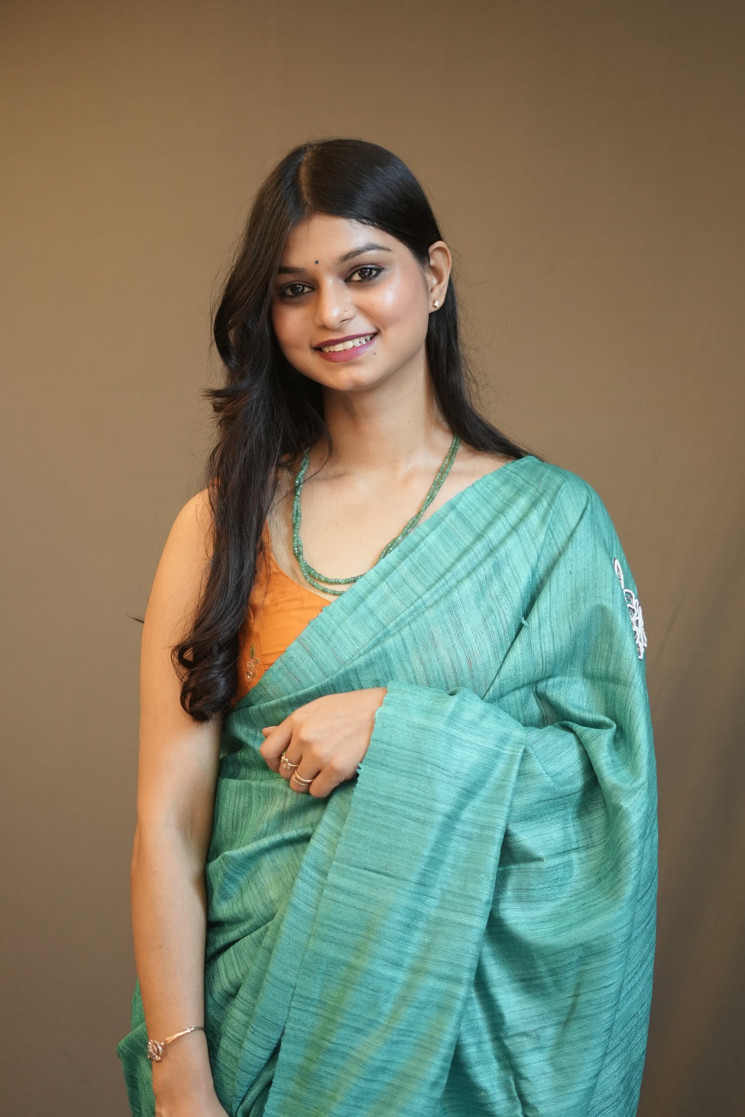 Turquoise Blue Tussar Ghicha Silk Saree