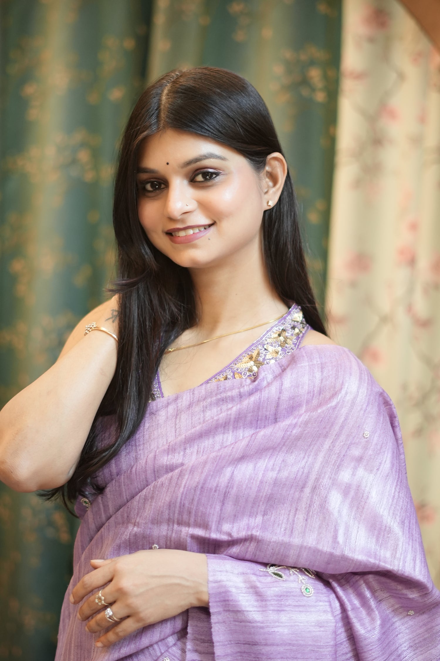 Lavender Violet Ghicha Tussar Silk Saree