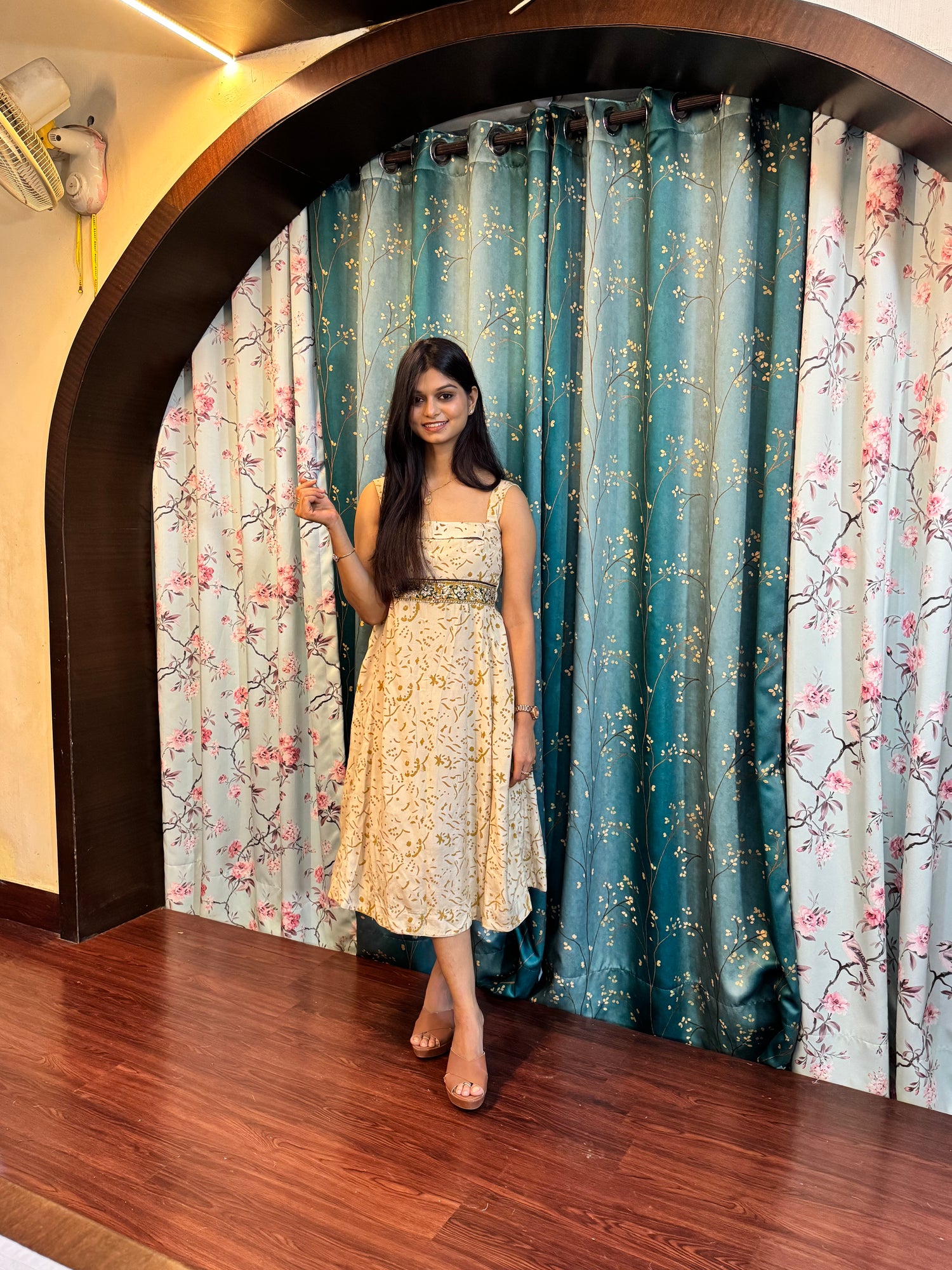 Off White Hand-blocked on soft silk