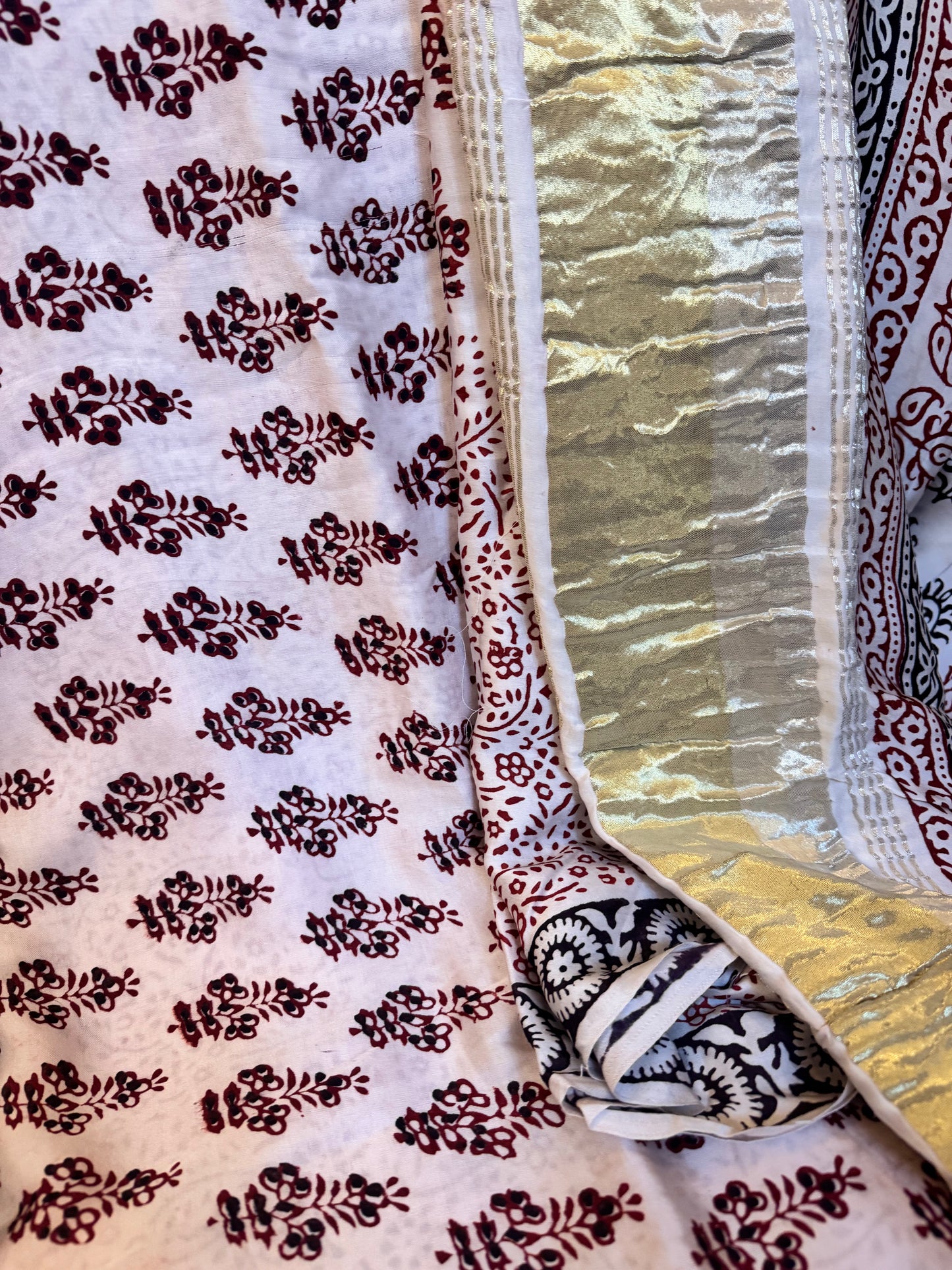 White Bagru Hand Block Modal Silk Suit Set