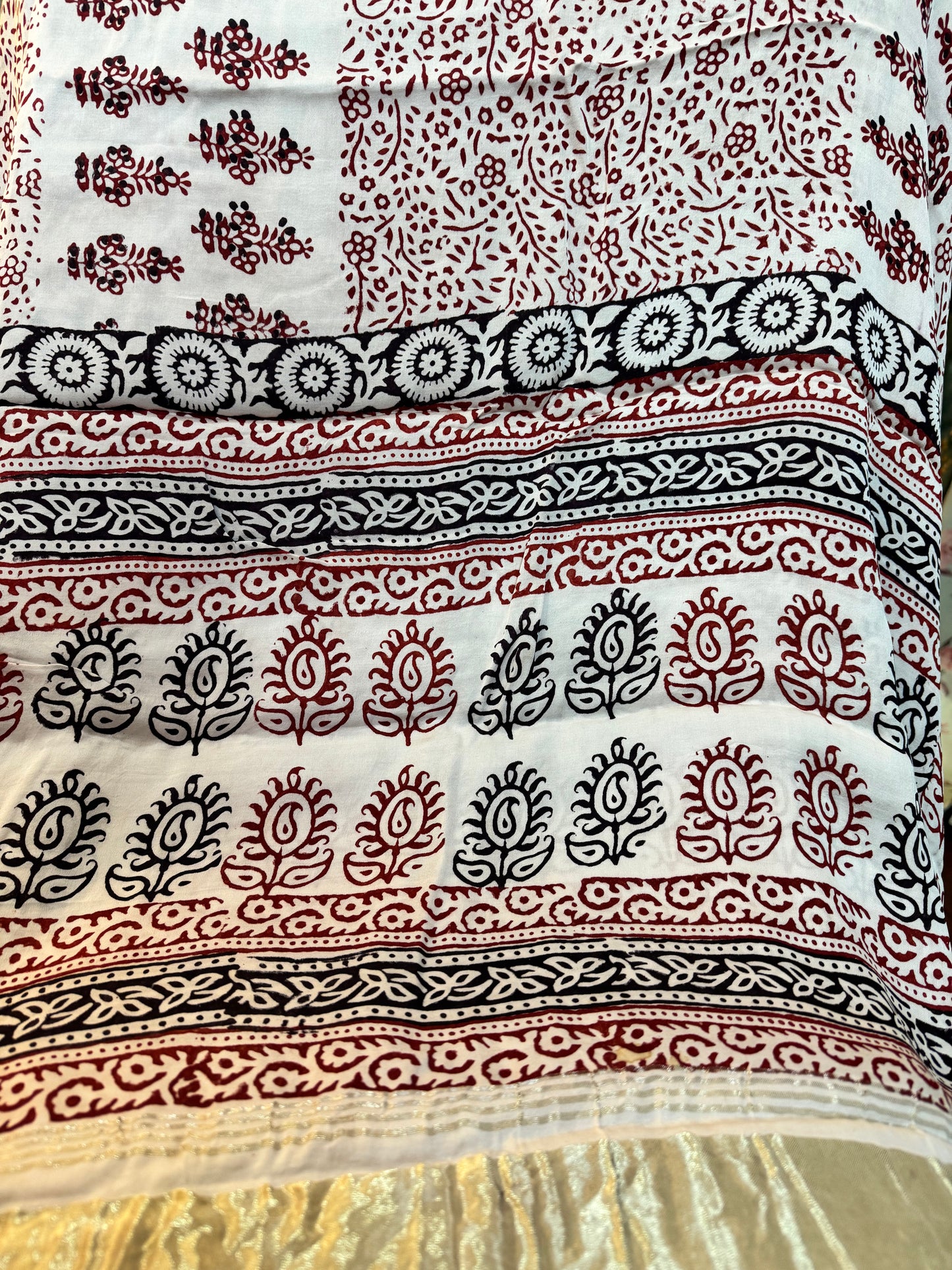 White Bagru Hand Block Modal Silk Suit Set