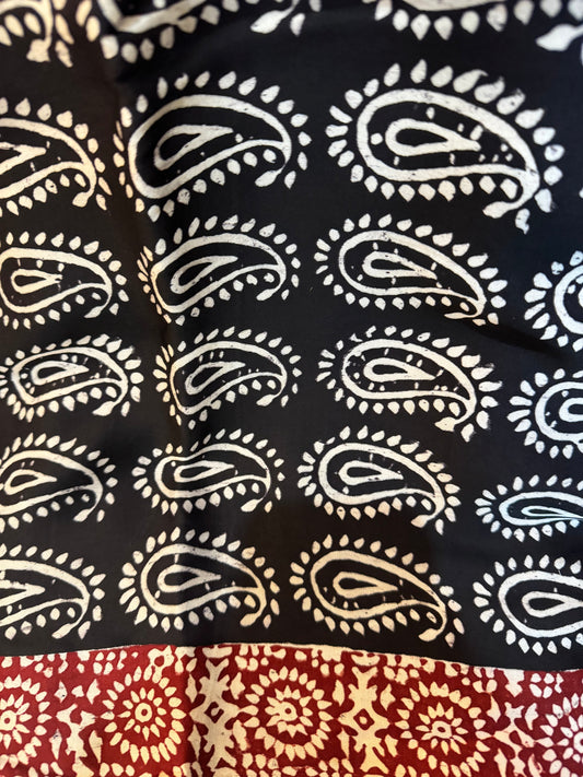 Black Bagru Hand Block Modal Silk Suit Set