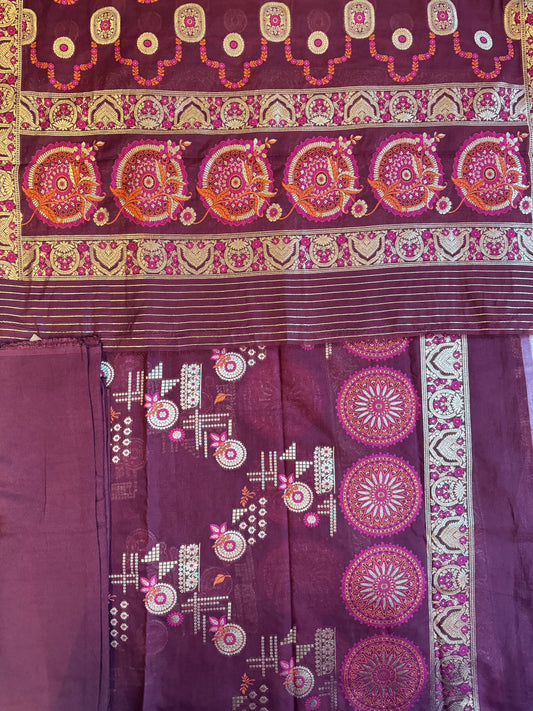 Wine Mul Cotton Banarasi Suit Set