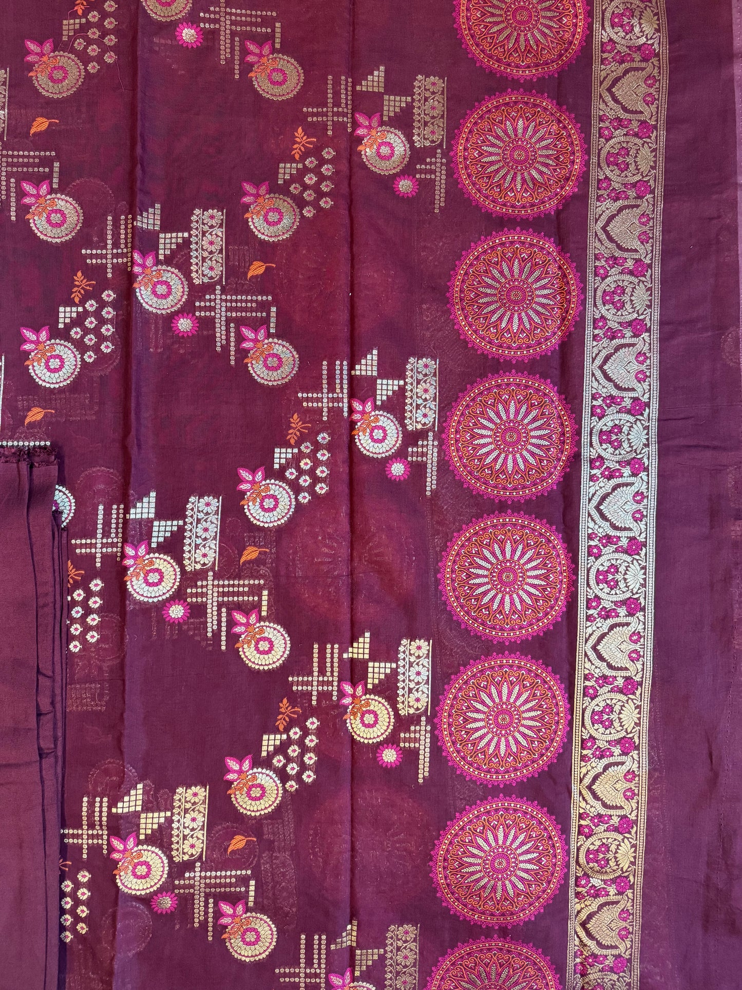 Wine Mul Cotton Banarasi Suit Set
