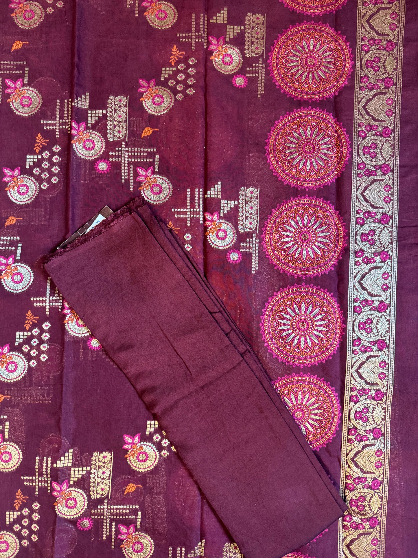 Wine Mul Cotton Banarasi Suit Set