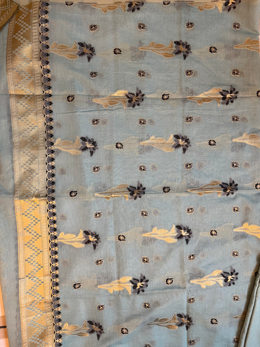 Sky blue Pure mul cotton banarsee three piece suit