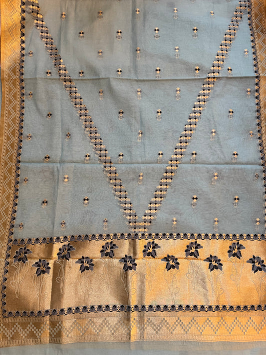 Sky blue Pure mul cotton banarsee three piece suit