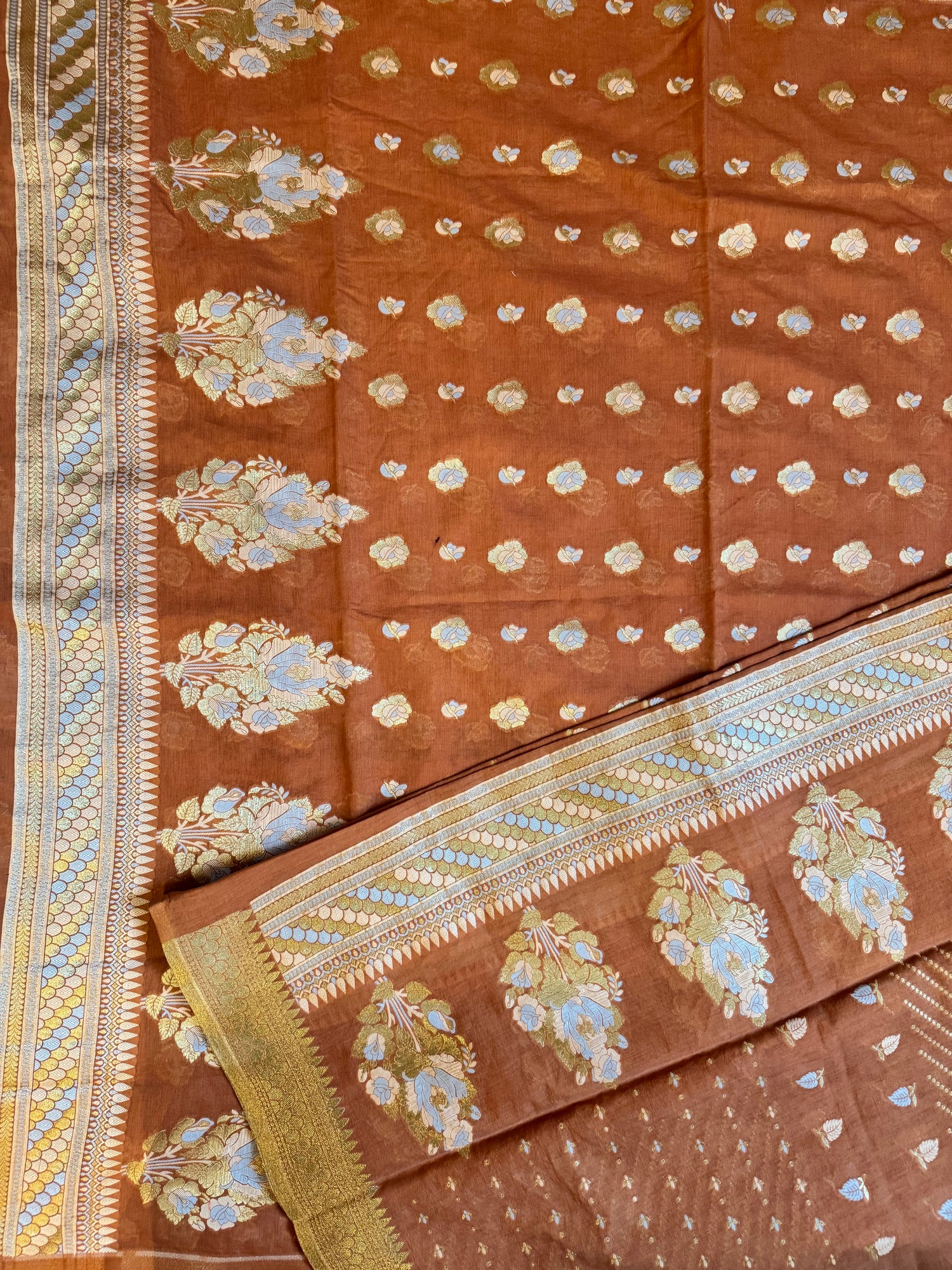 Tobacco brown Mul Cotton Banarasi Suit Set
