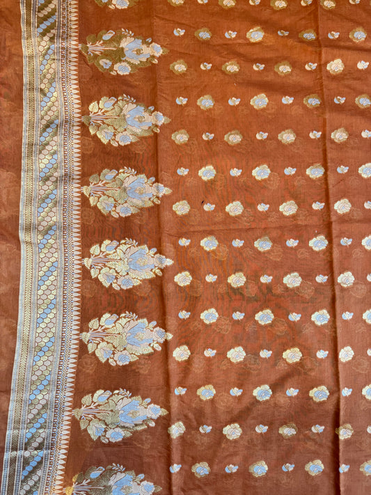 Tobacco brown Mul Cotton Banarasi Suit Set