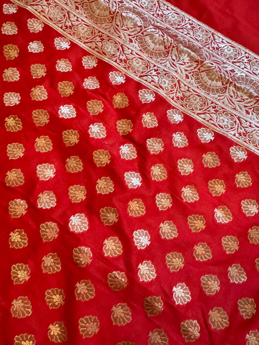 Red Pure Katan silk Banarasi suit set