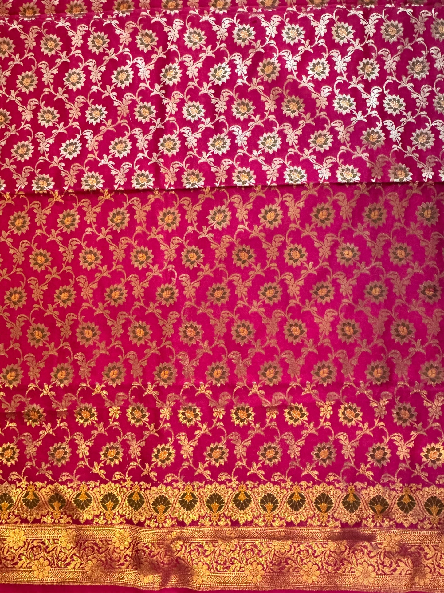 Magenta katan silk Banarasi suit set