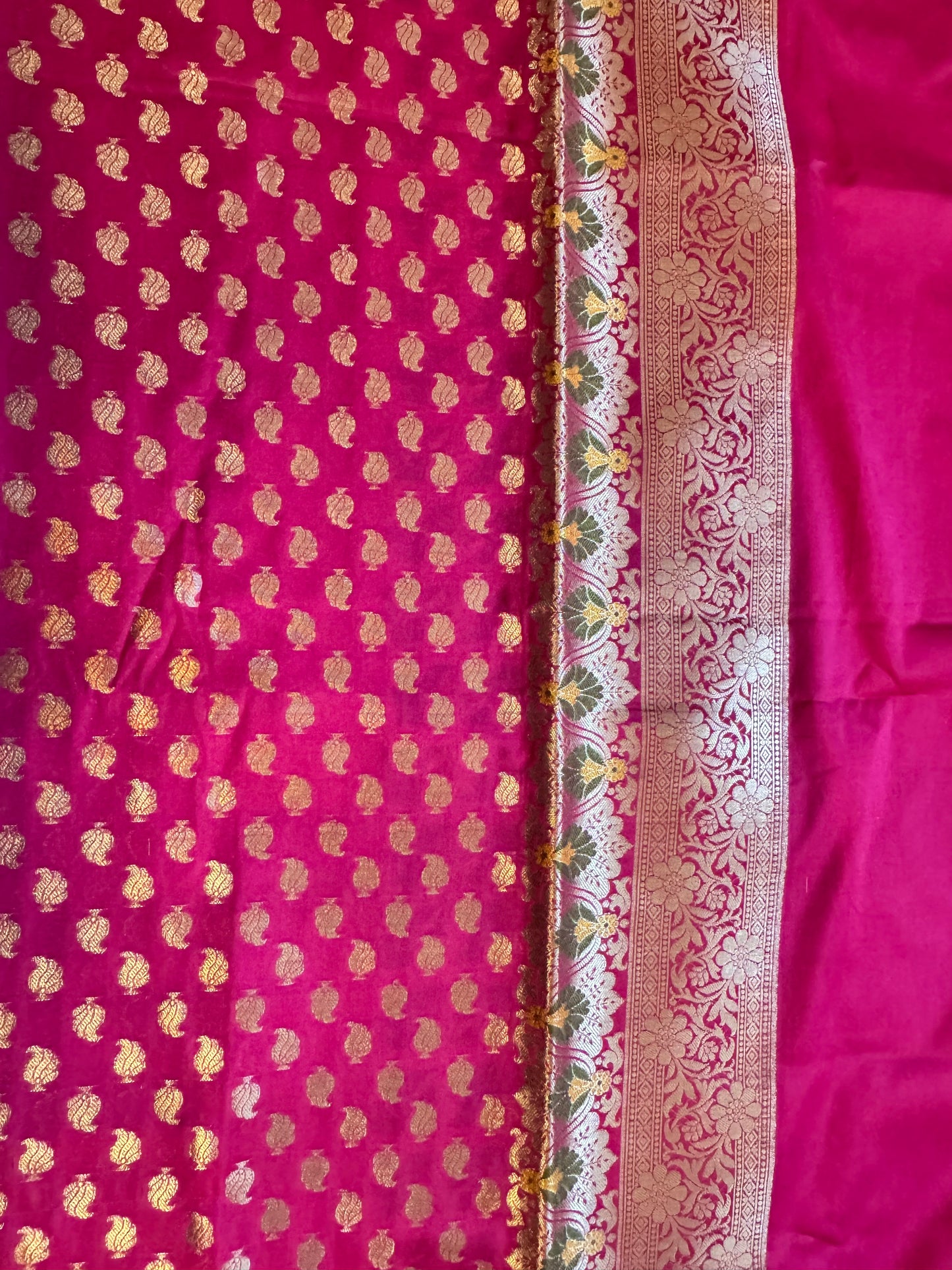 Magenta katan silk Banarasi suit set