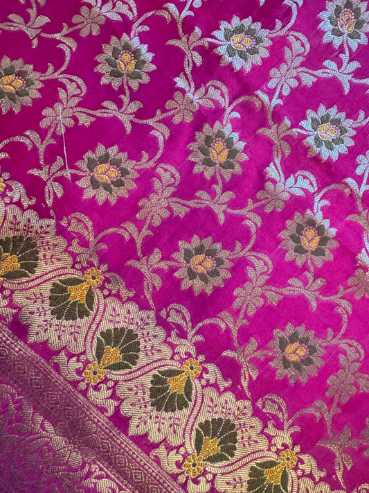 Magenta katan silk Banarasi suit set