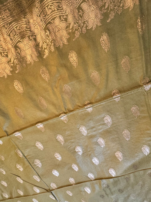 Olive green Pure mulberry silk suit set