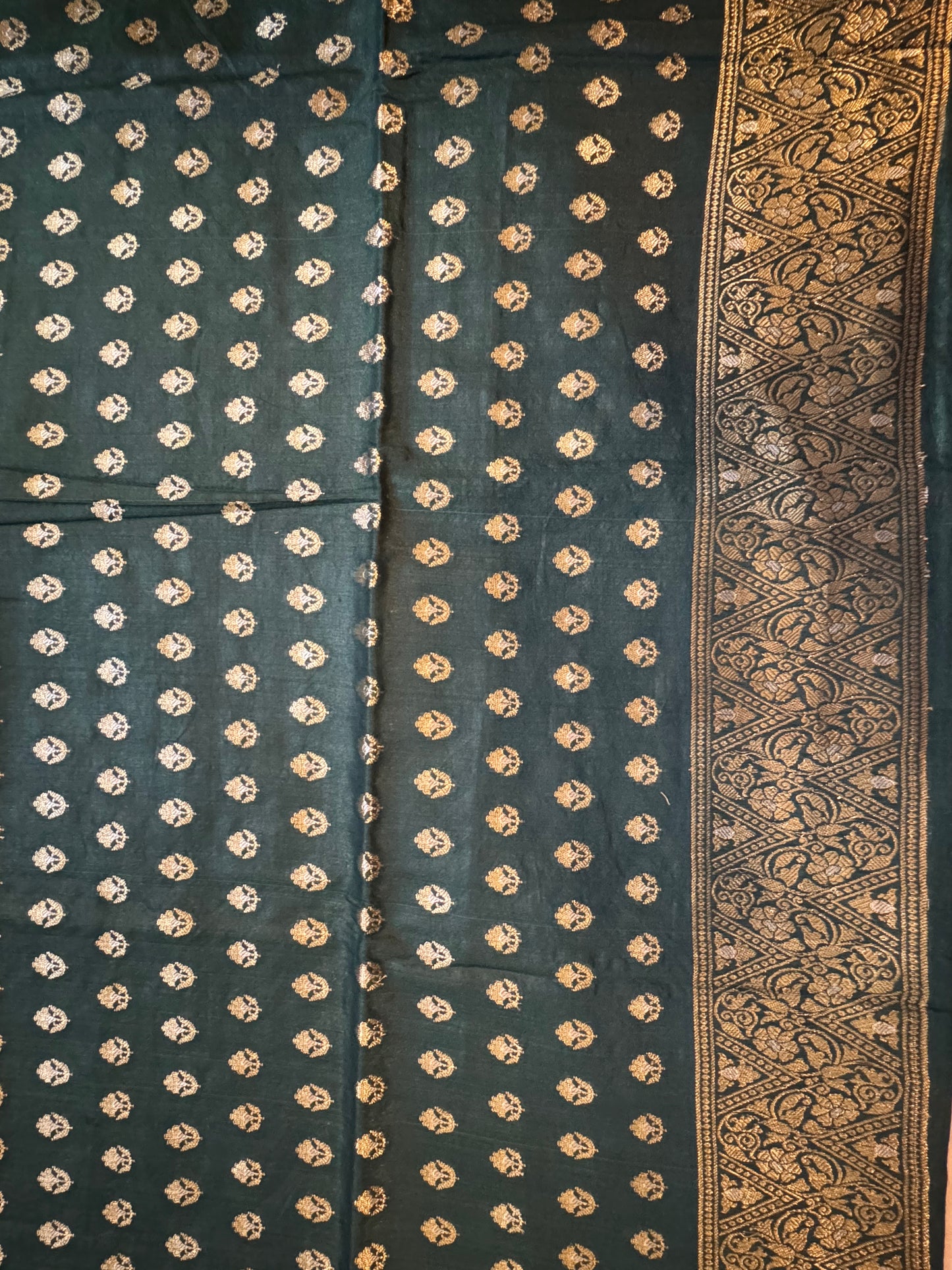 Bottle green Pure mulberry silk Banarasi suit set