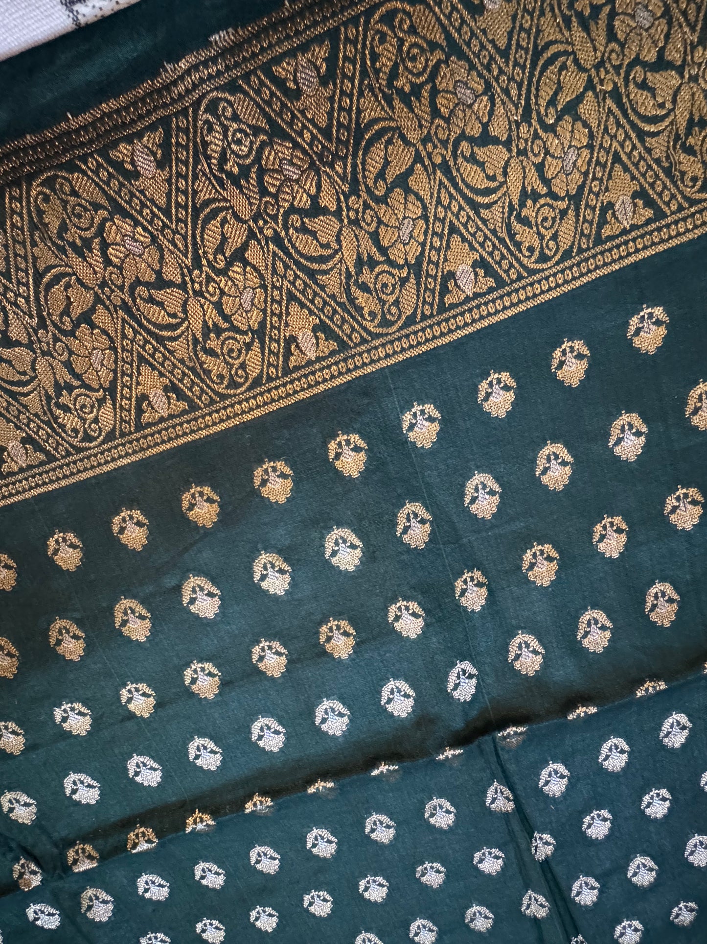 Bottle green Pure mulberry silk Banarasi suit set