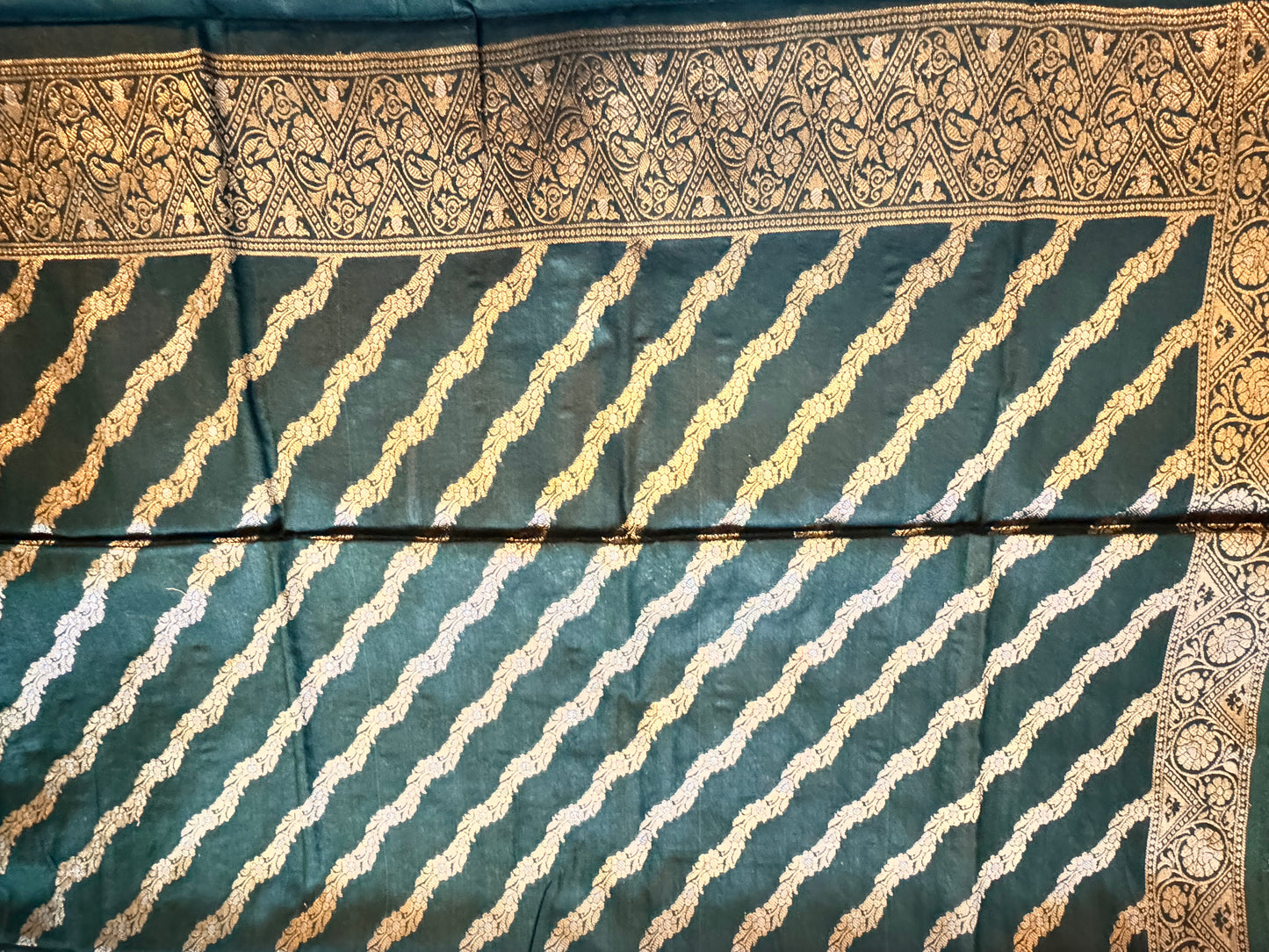 Bottle green Pure mulberry silk Banarasi suit set