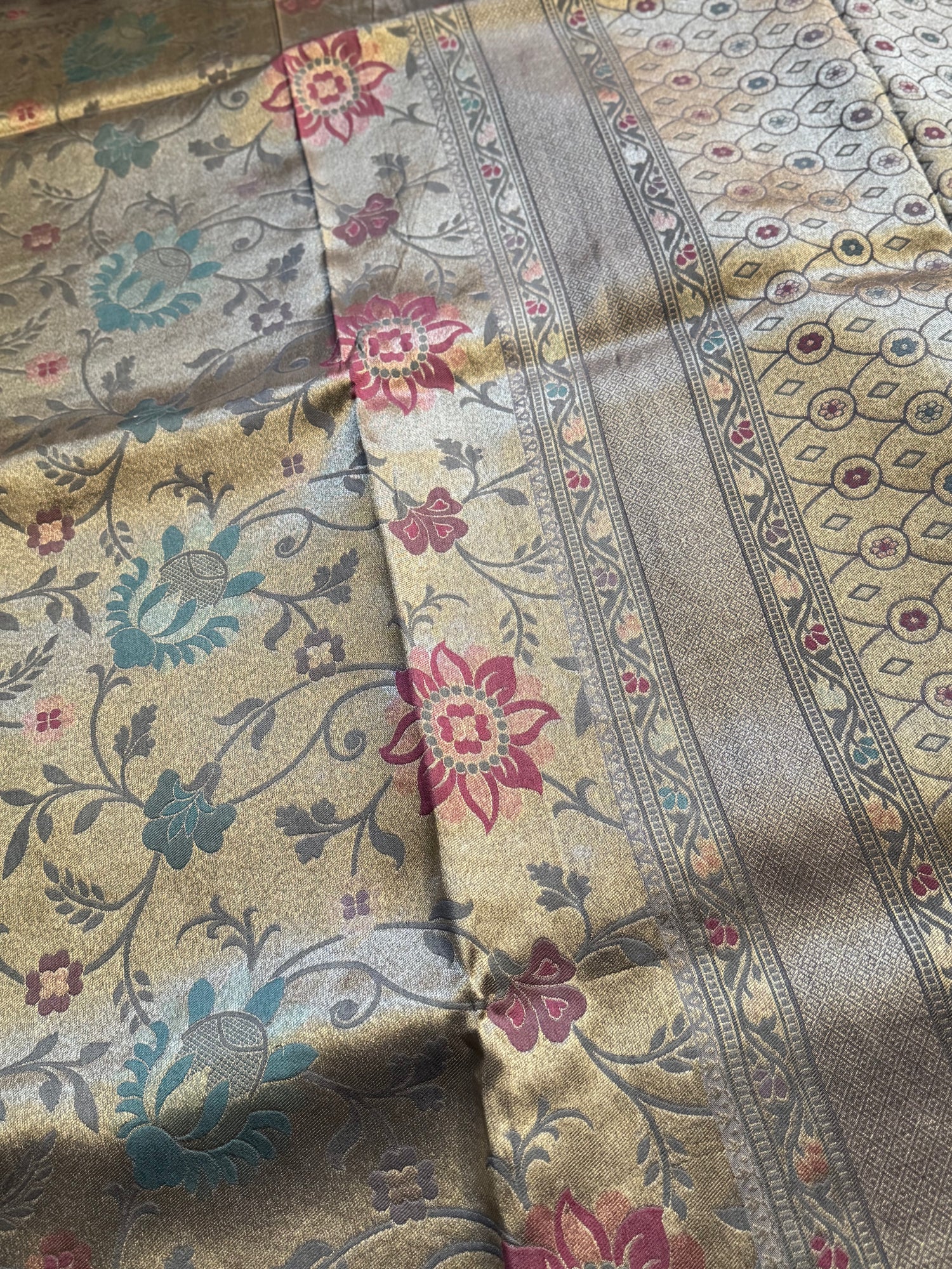 Lilac Grey Satin Organza Saree with Bharwa Silver Tissue Work