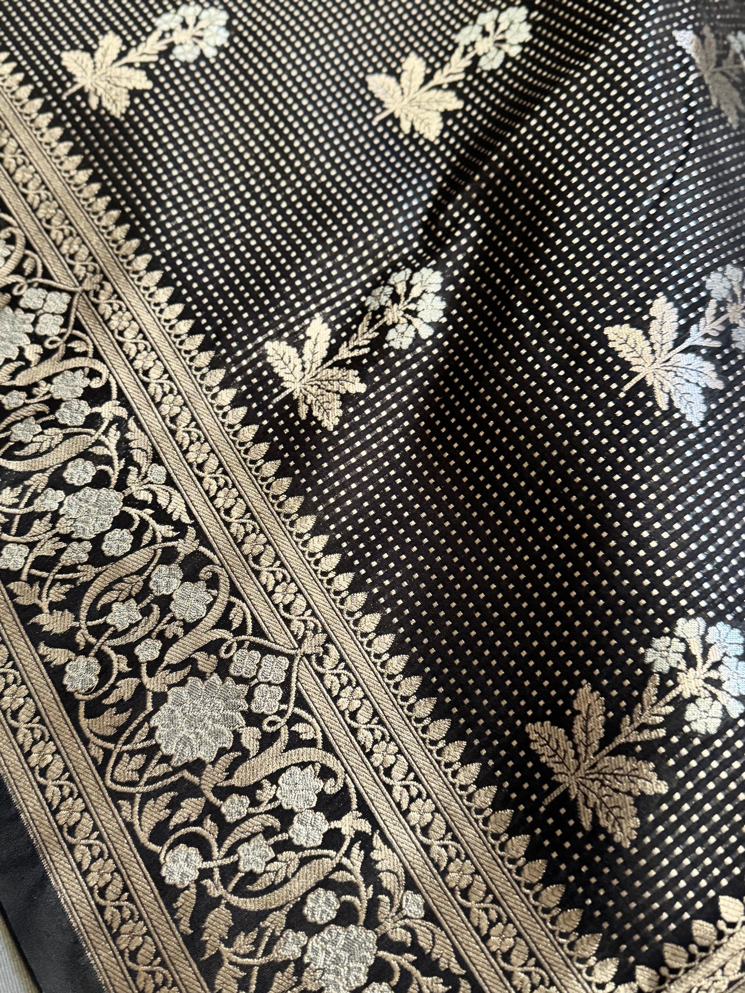 Black Sona Rupa Pure Katan Silk Saree with Zari Micro Dot Brocade