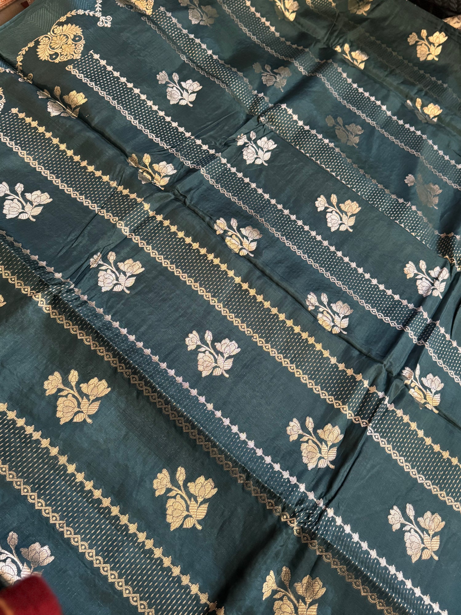Teal Satin Organza Banarasi Saree