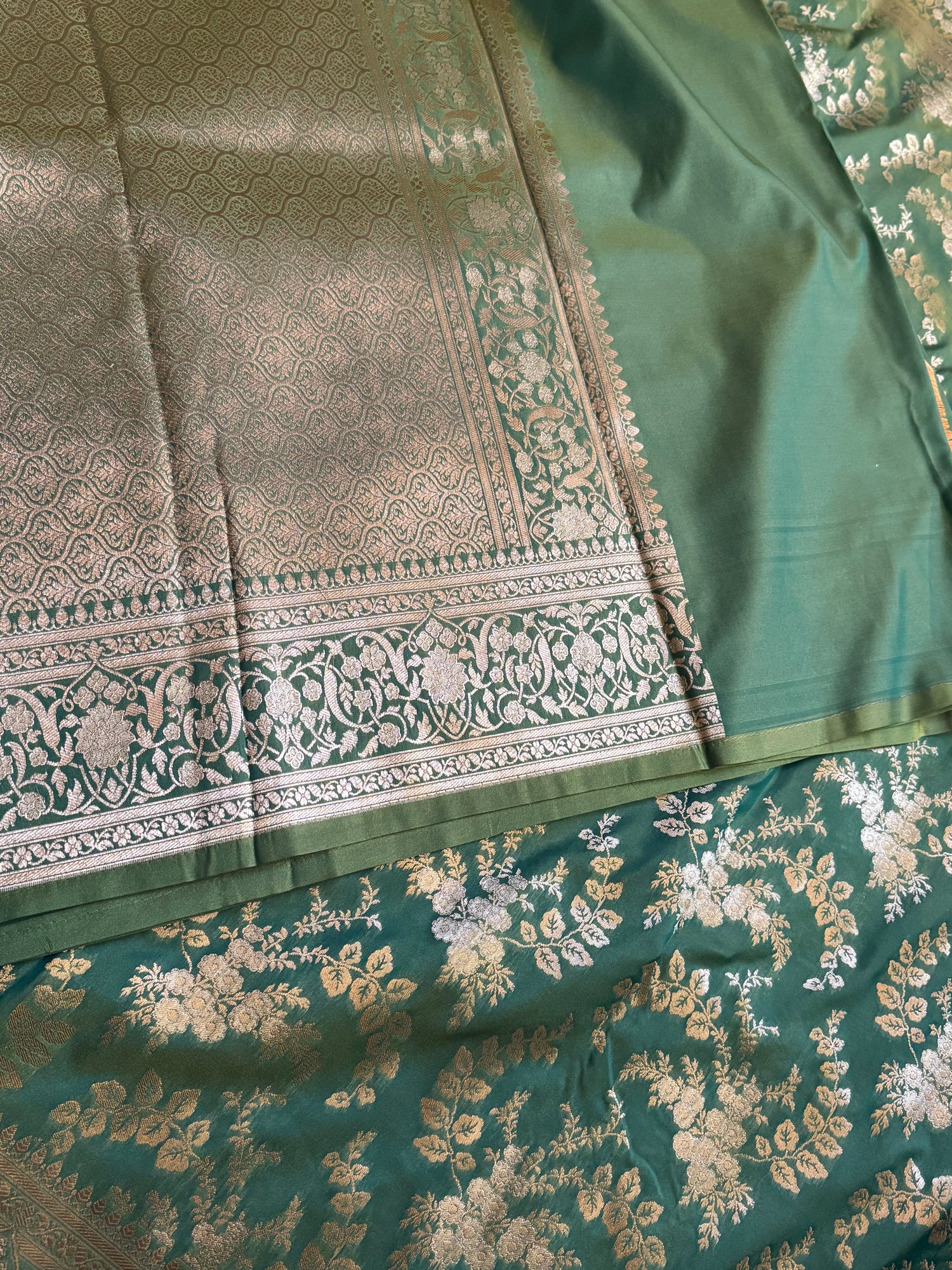 Emerald Green Pure Katan Silk Banarasi Saree
