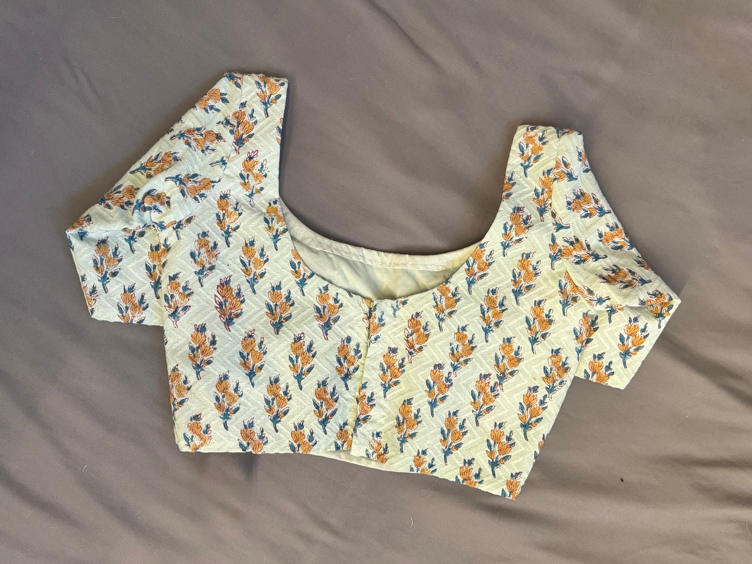 Sky Blue Hand Blocked Pure Cotton Blouse