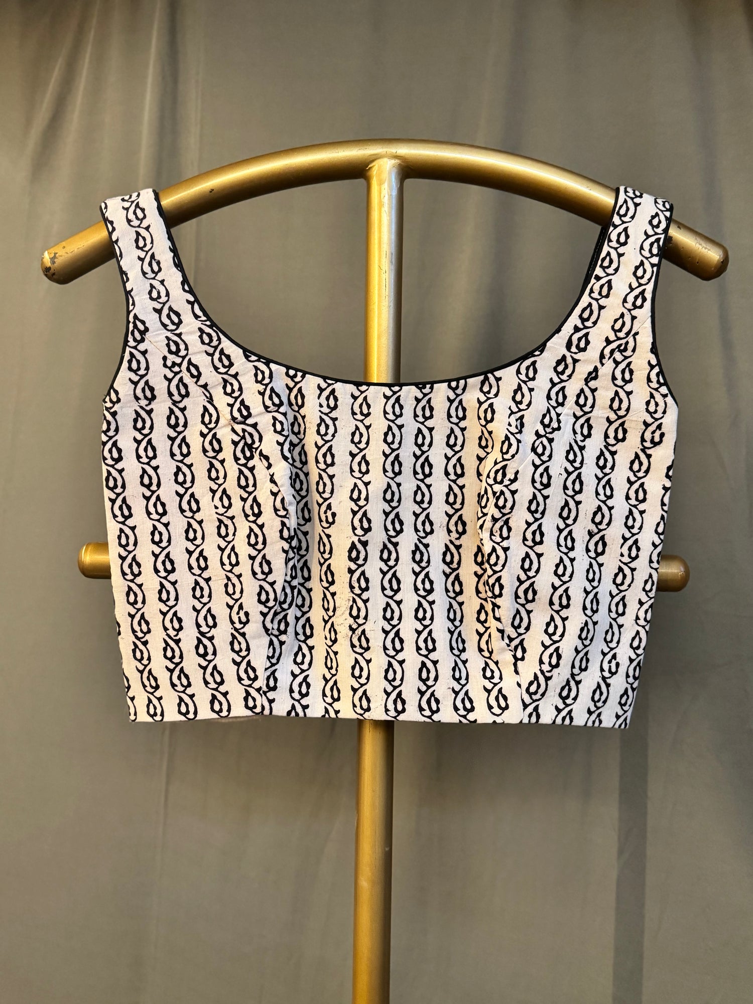 White Hand Blocked Pure Cotton Blouse