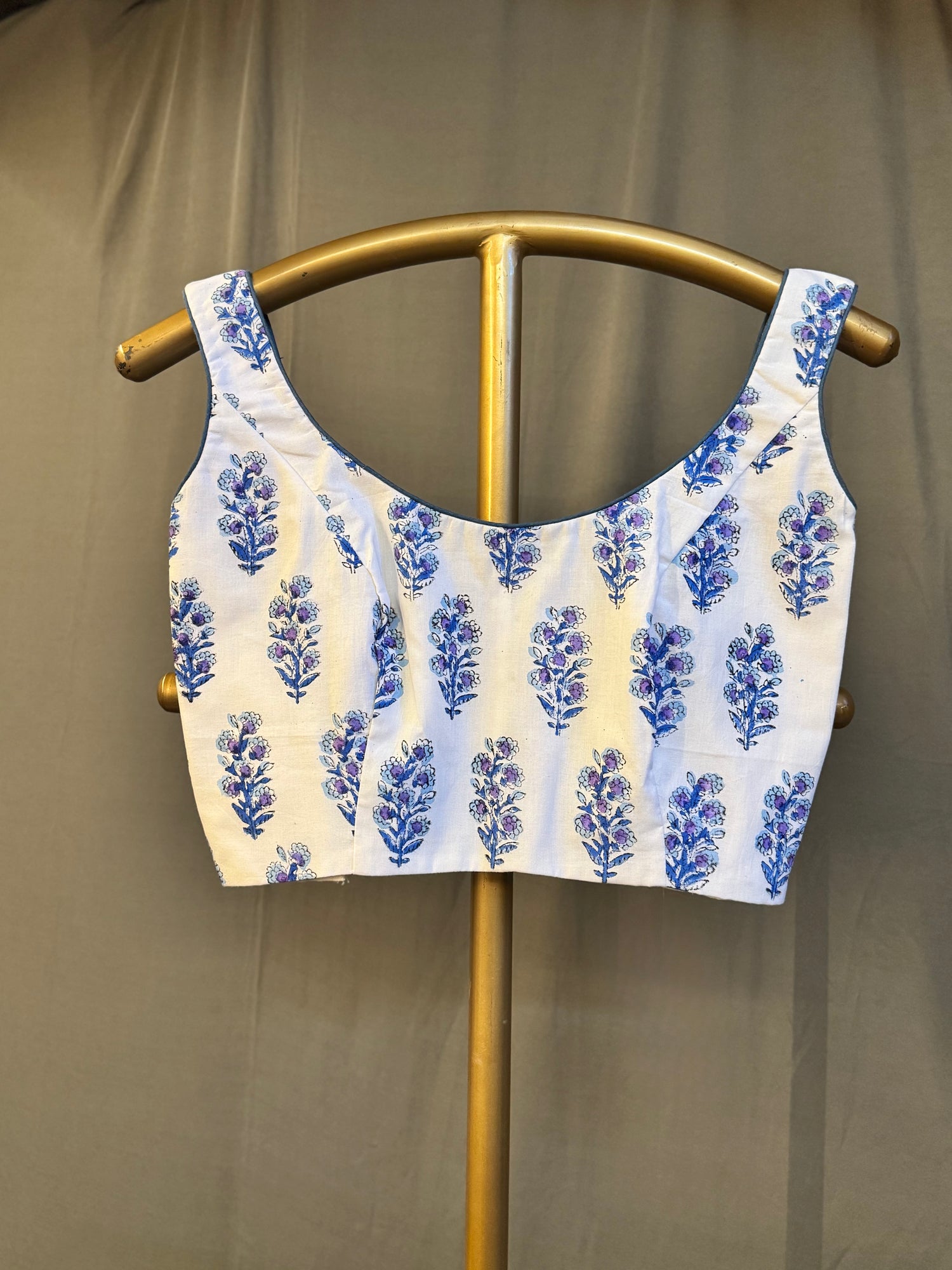 White Hand Blocked Pure Cotton Blouse