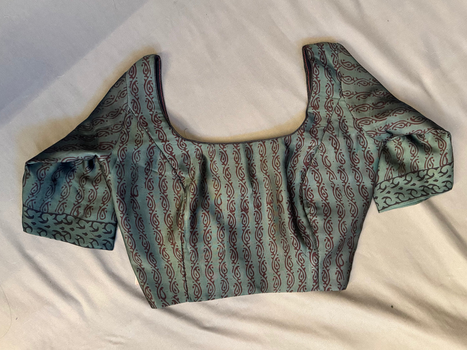 Sage Green Hand Blocked Dola Silk Blouse