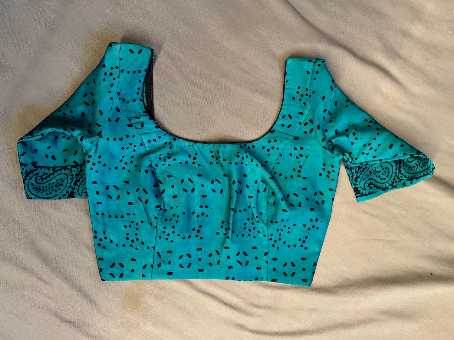 Turquoise Hand Blocked Dola Silk Blouse