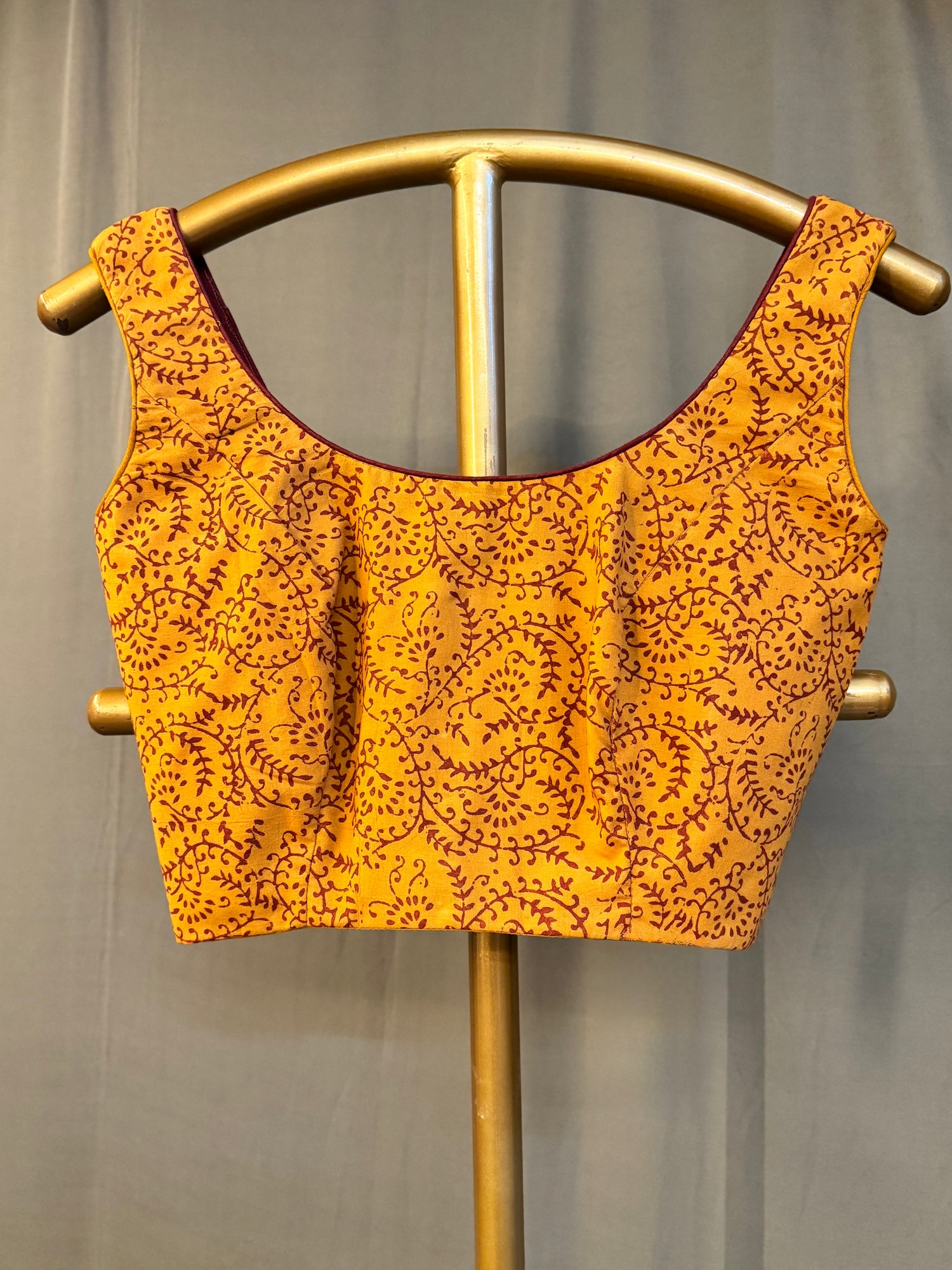 Mustard Hand Blocked Pure Cotton Blouse