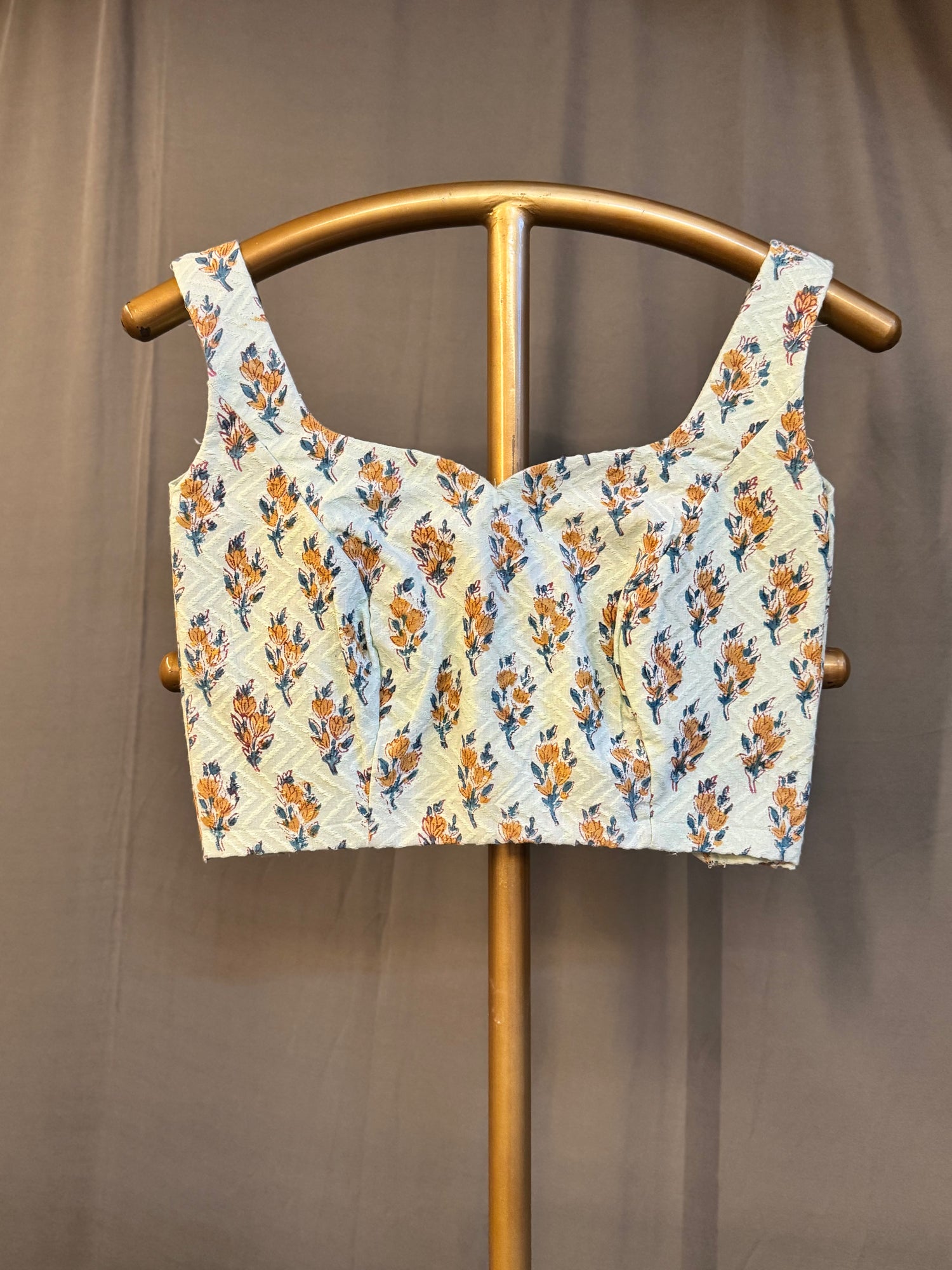 Sky Blue Hand Blocked Pure Cotton Blouse