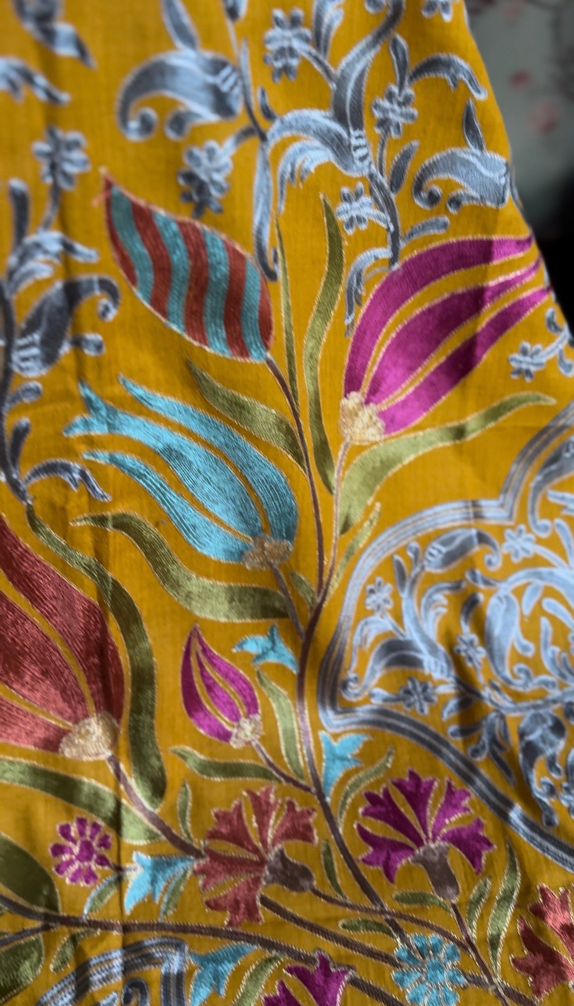 Mustard Pure Pashmina Heavey embroidered Kashmiri Shawl