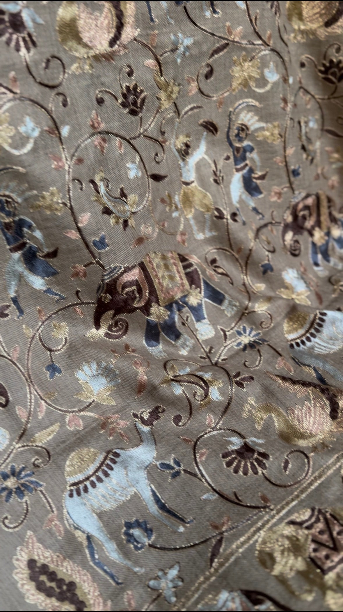 Dark Beige Pure Pashmina with Aari and Zari Jaal work