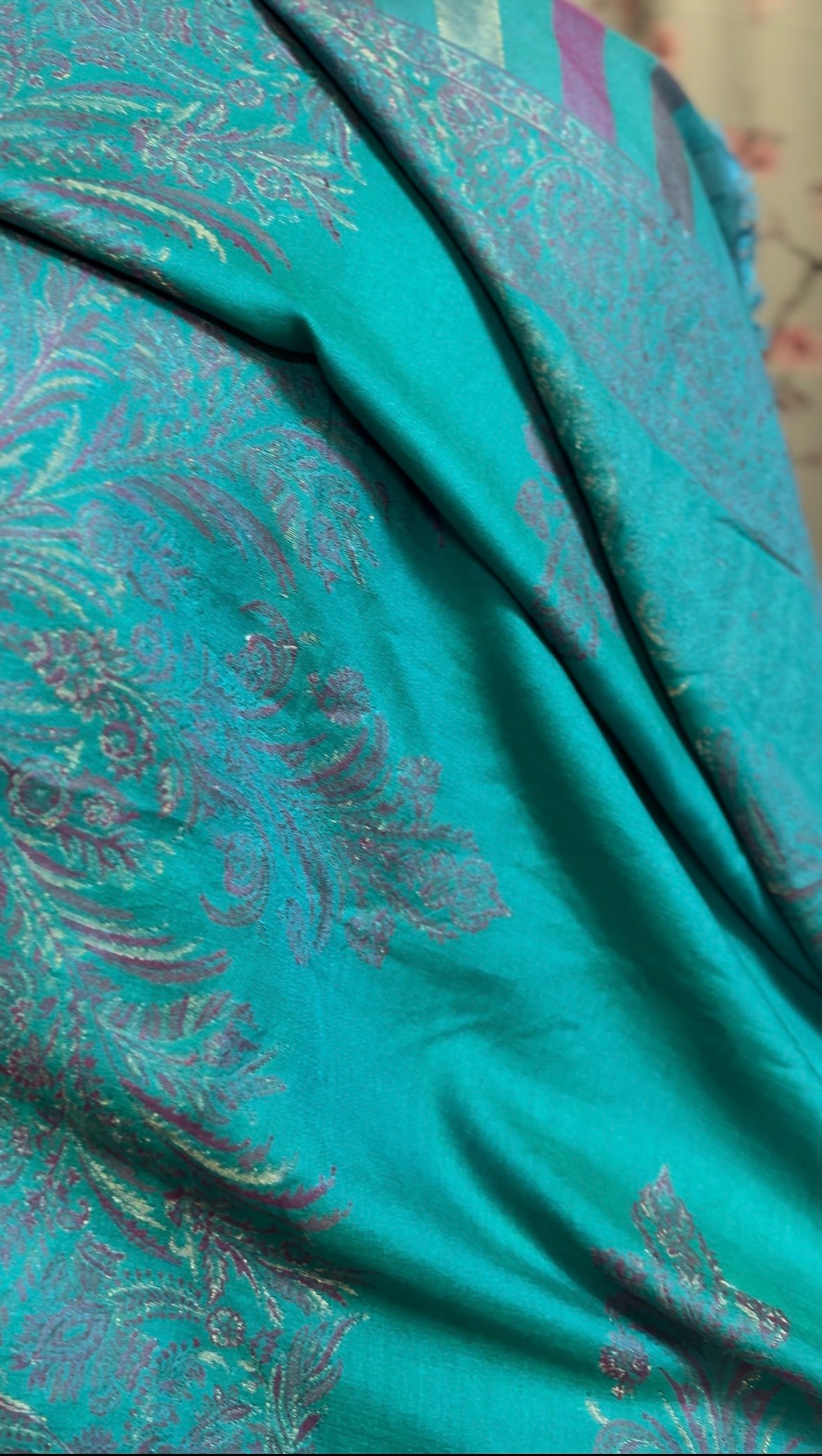 Turquoise Blue Cashmere Zari weaved Shawl