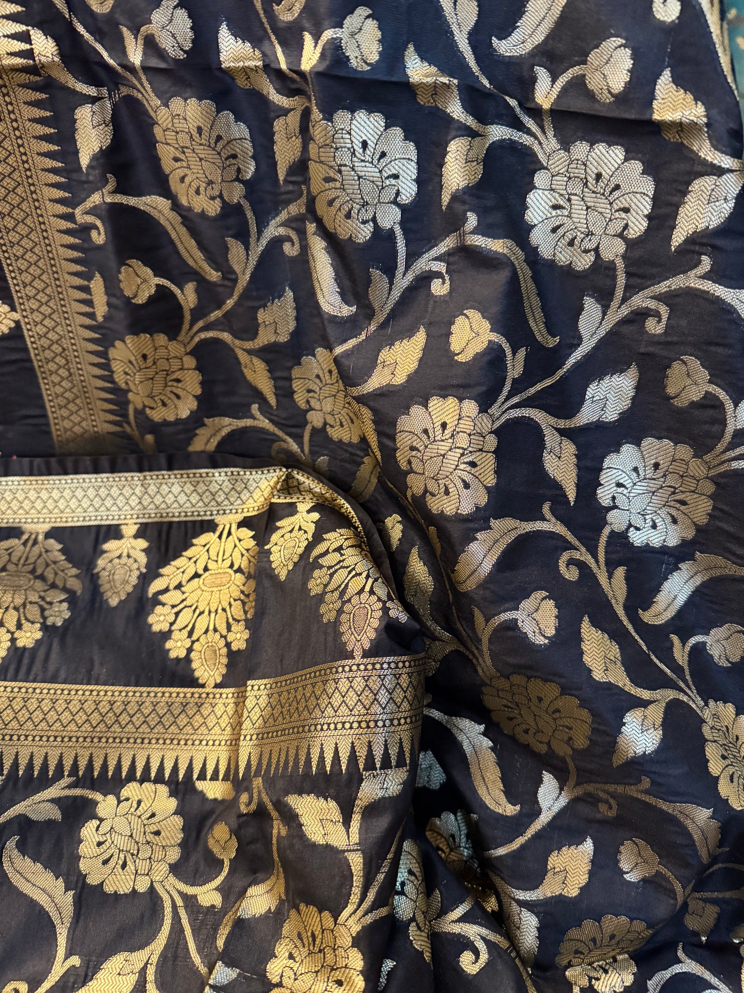 Black Banarasi Kataan Silk Dupatta