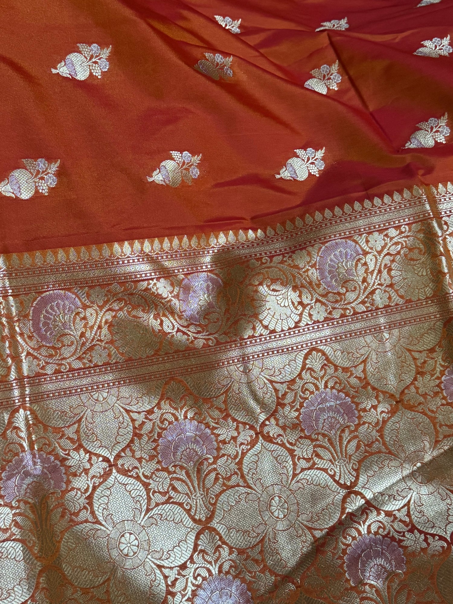 Fanta Orange Pure Katan Silk Sona Rupa Banarasi Saree
