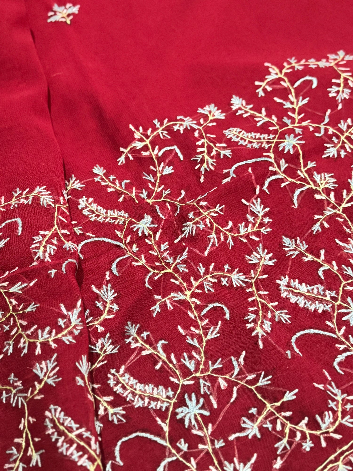 Maroon Kashmiri Sozni Embroidery Georgette Saree