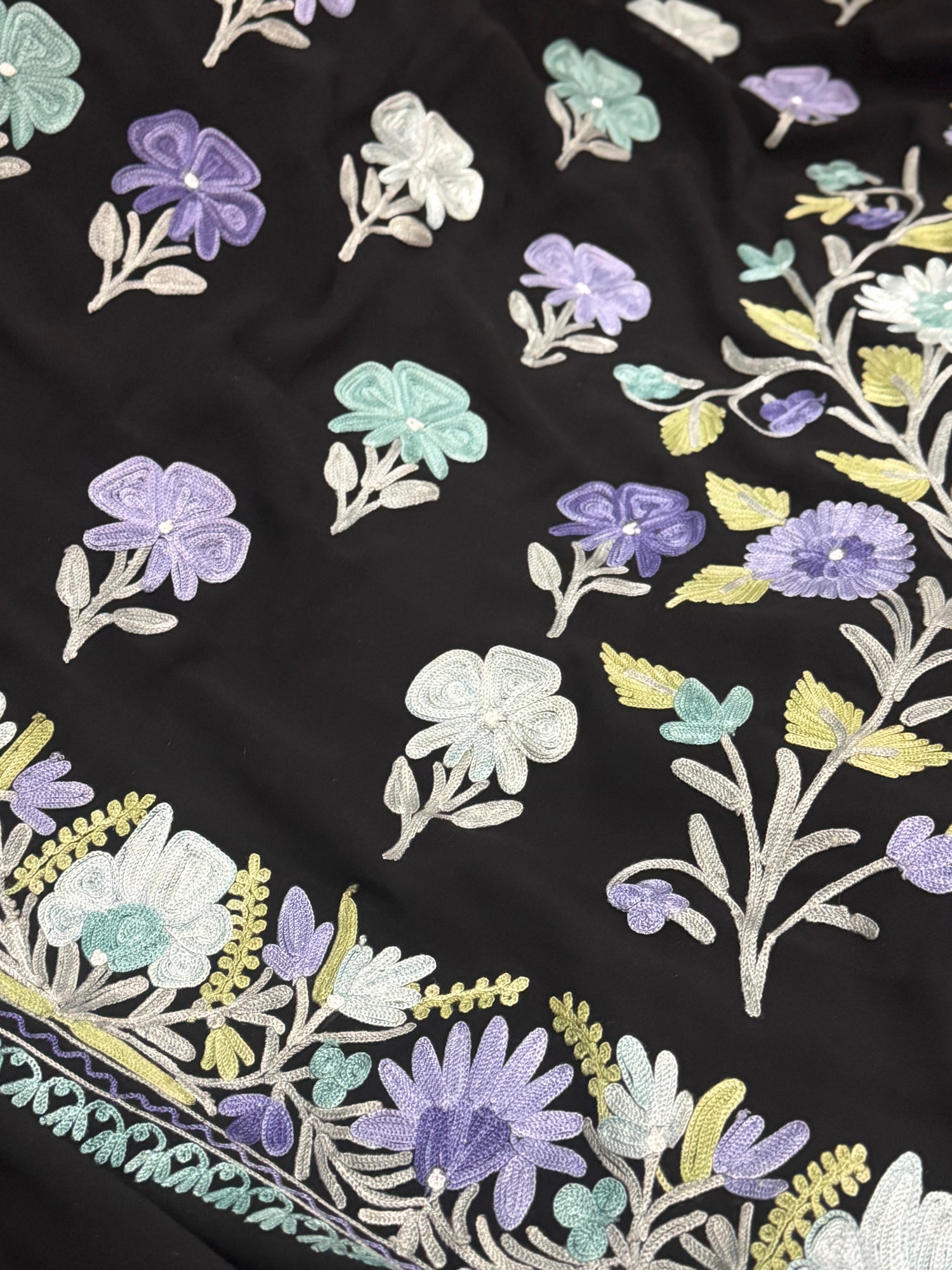 Black Kashmiri Aari Embroidery Georgette Saree