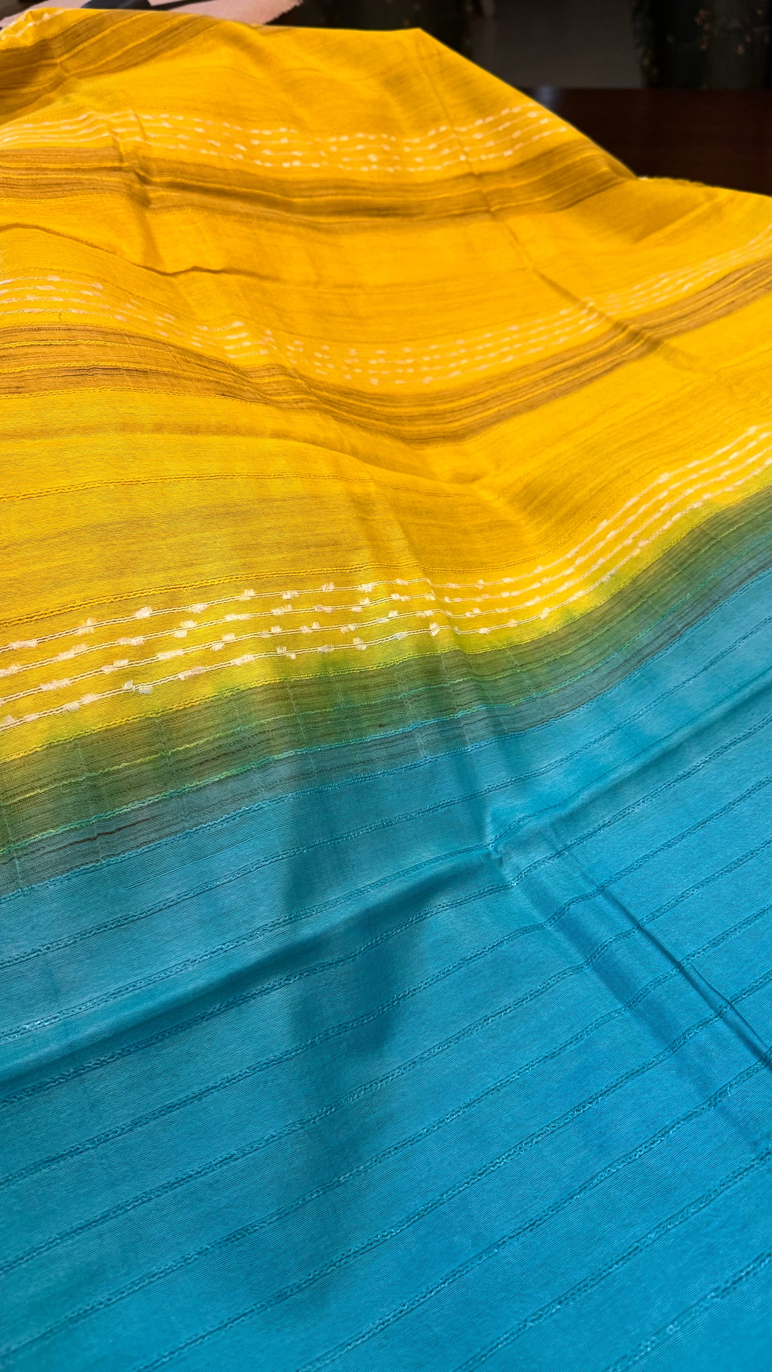 Yellow Staple Kota Cotton Saree with Ferozee Contrast Pallu