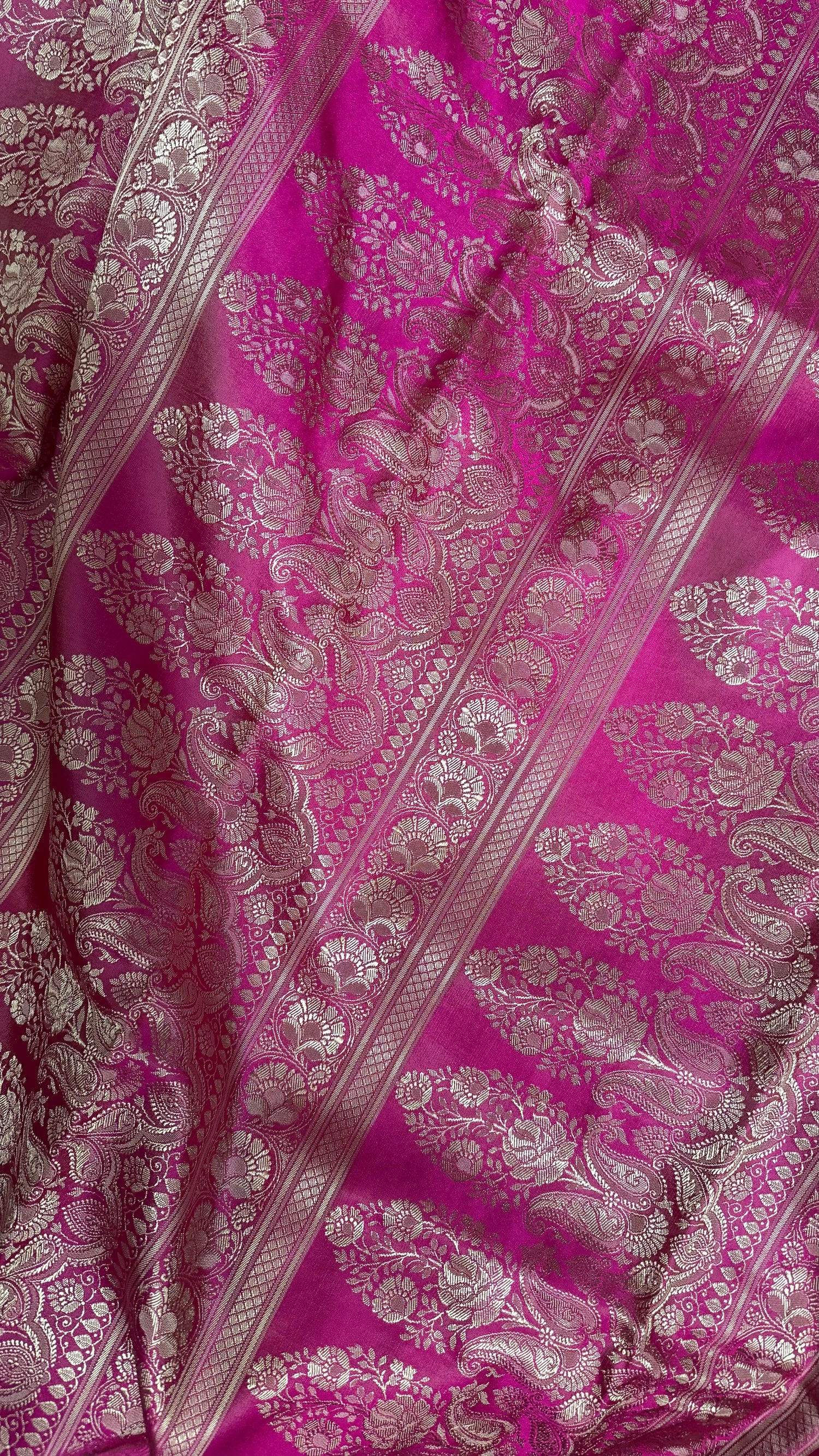 Rani Pink Satin Banarasi Saree with Full Tanchoi Style Resham Weaving