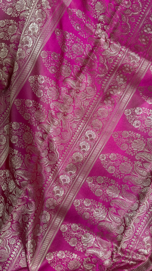 Rani Pink Satin Banarasi Saree with Full Tanchoi Style Resham Weaving