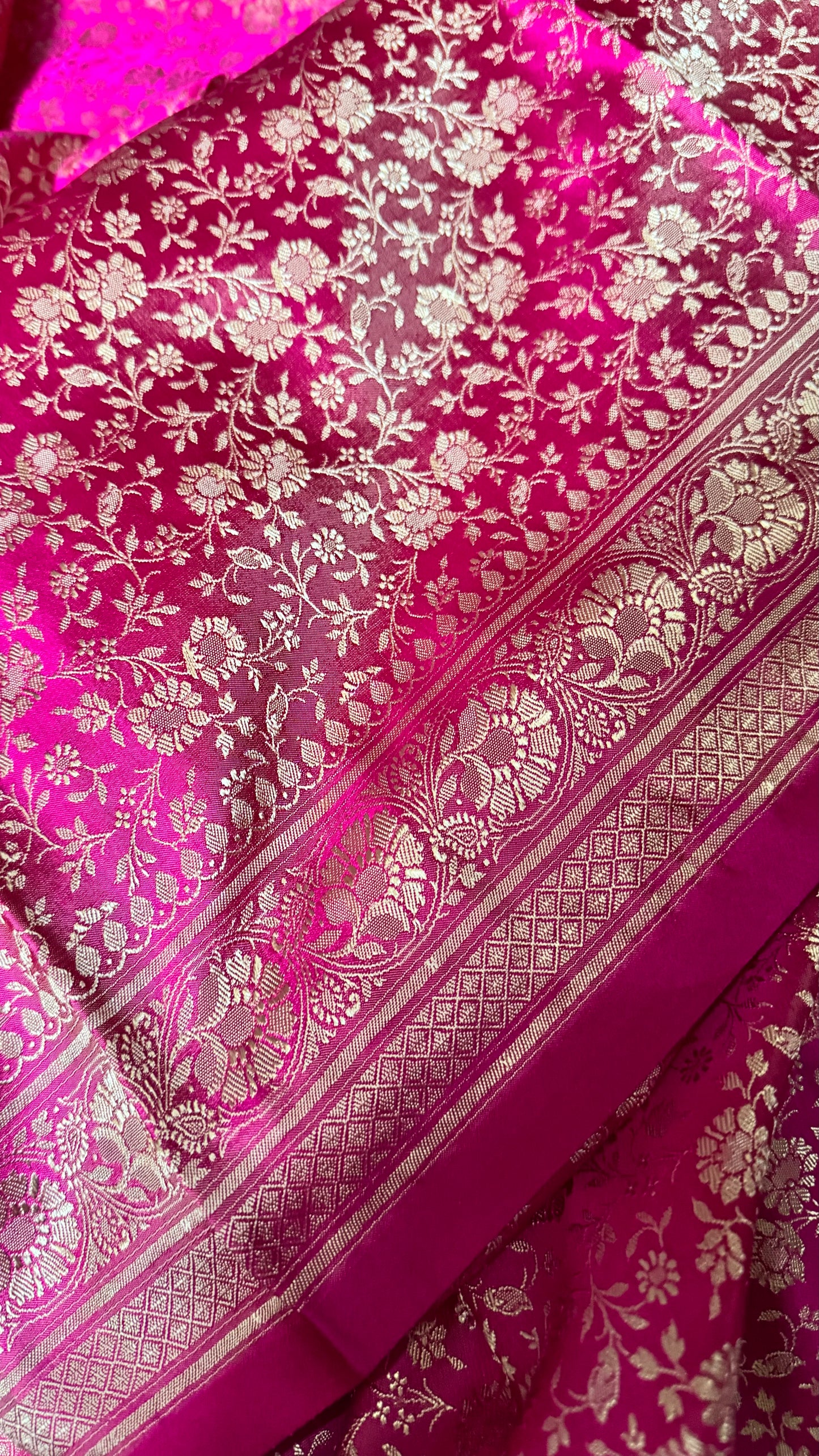 Rani Pink Satin Banarasi Saree with Full Tanchoi Style Resham Weaving