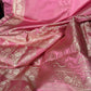 Baby Pink Pure Satin Banarasi Saree with Resham Weaving and Woven Border