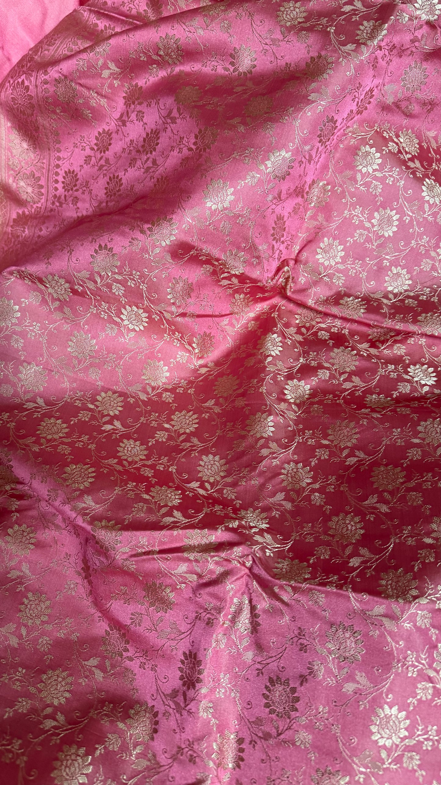 Baby Pink Pure Satin Banarasi Saree with Resham Weaving and Woven Border