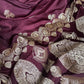 Wine Pure Mashru Katan Zari Banarasi Saree with Rose Gold Zari
